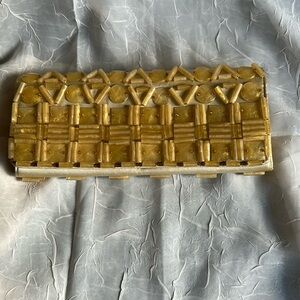 Vintage Elegant Gold lucite clutch evening purse. Unused